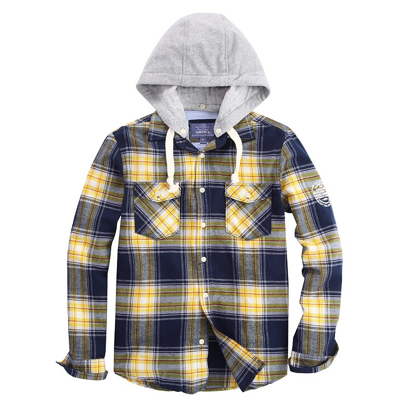 VANCL Aldwin Plaid Flannel Shirt Hood Men Yellow – Wholesale VANCL ...