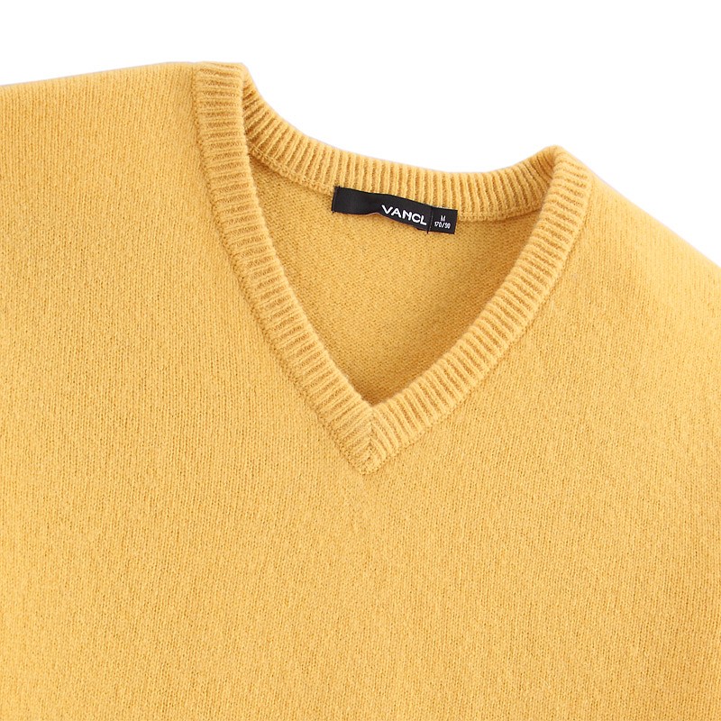 VANCL Knit V Neck Wool Sweater Men Yellow SKU – Wholesale VANCL Knit V ...