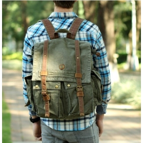 Buy Men's Womens Casual Canvas Leather Hiking Backpack Rucksack ...