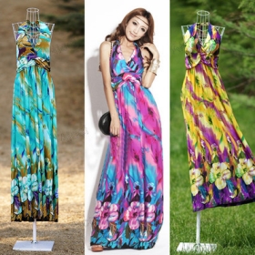 Buy Wholesale-Bohemian Maxi Long Dresses Flowers Beach Sundress Low Cut ...